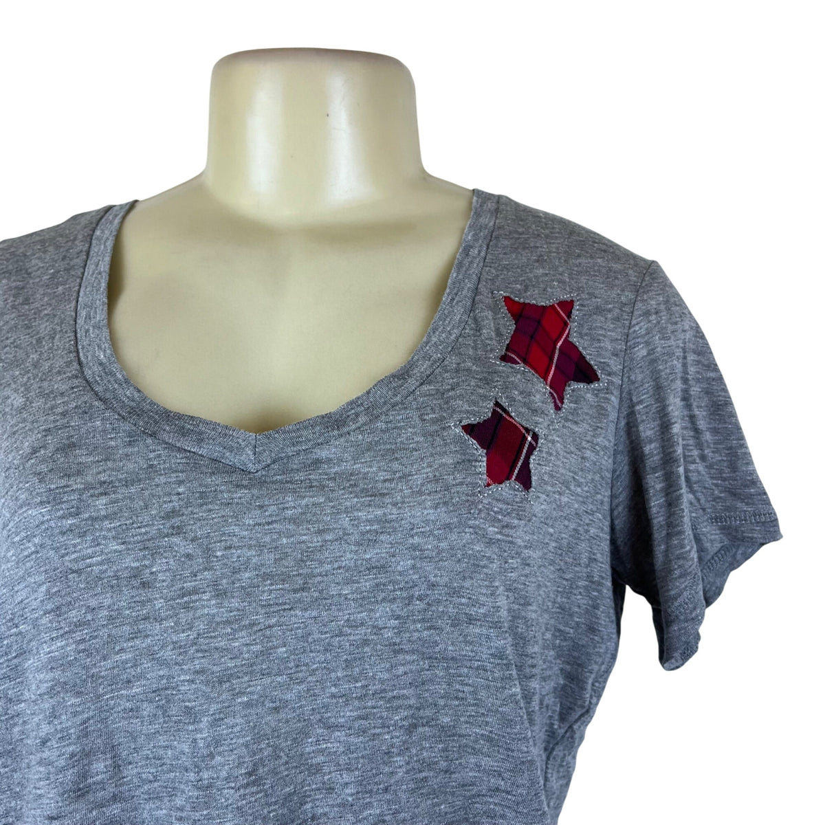 Cozy Zoe Women’s Heather Gray Lounge Set W/ Red Plaid Star and Shorts Sz S - New