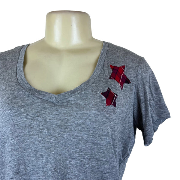 Cozy Zoe Women’s Heather Gray Lounge Set W/ Red Plaid Star and Shorts Sz S - New