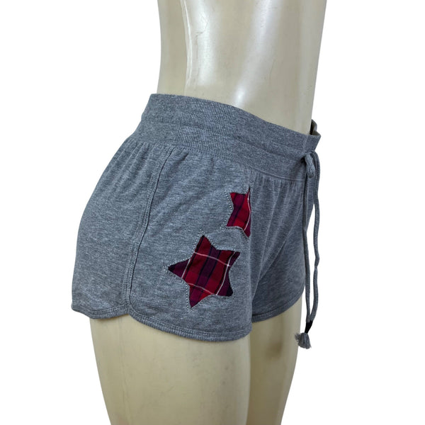 Cozy Zoe Women’s Heather Gray Lounge Set W/ Red Plaid Star and Shorts Sz S - New