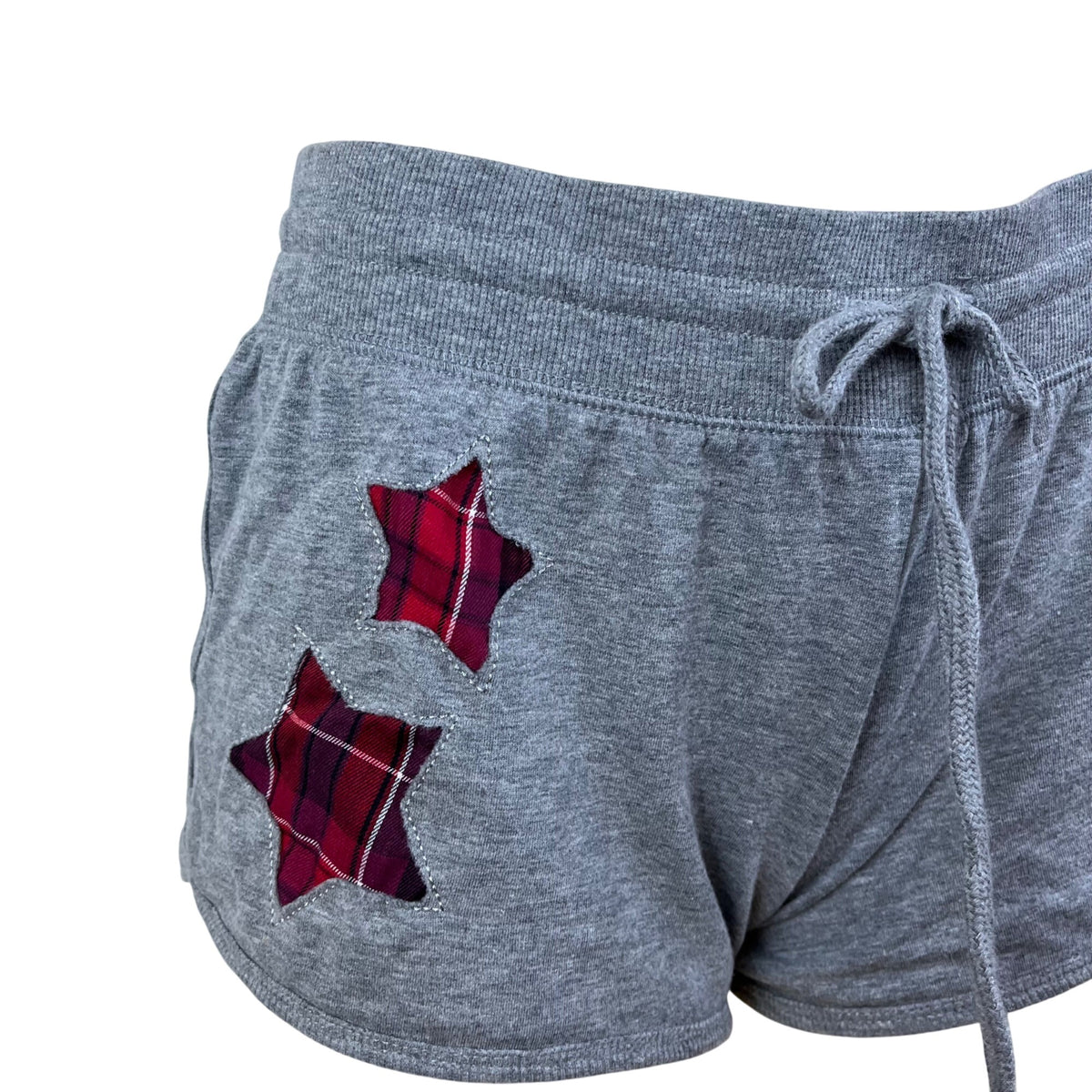Cozy Zoe Women’s Heather Gray Lounge Set W/ Red Plaid Star and Shorts Sz S - New