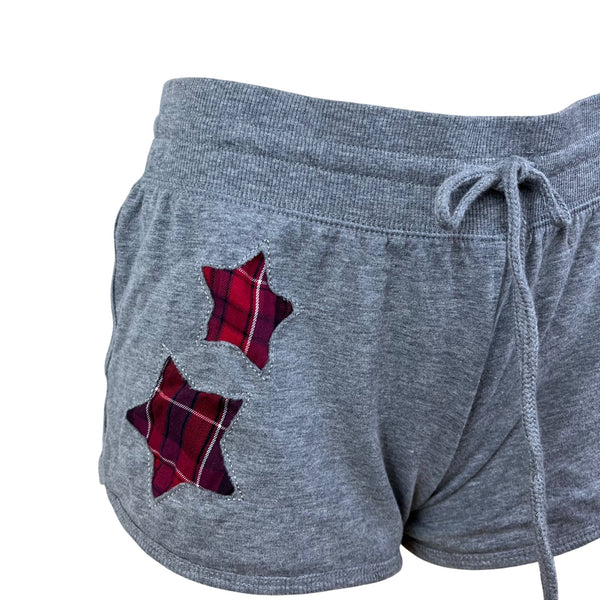 Cozy Zoe Women’s Heather Gray Lounge Set W/ Red Plaid Star and Shorts Sz S - New