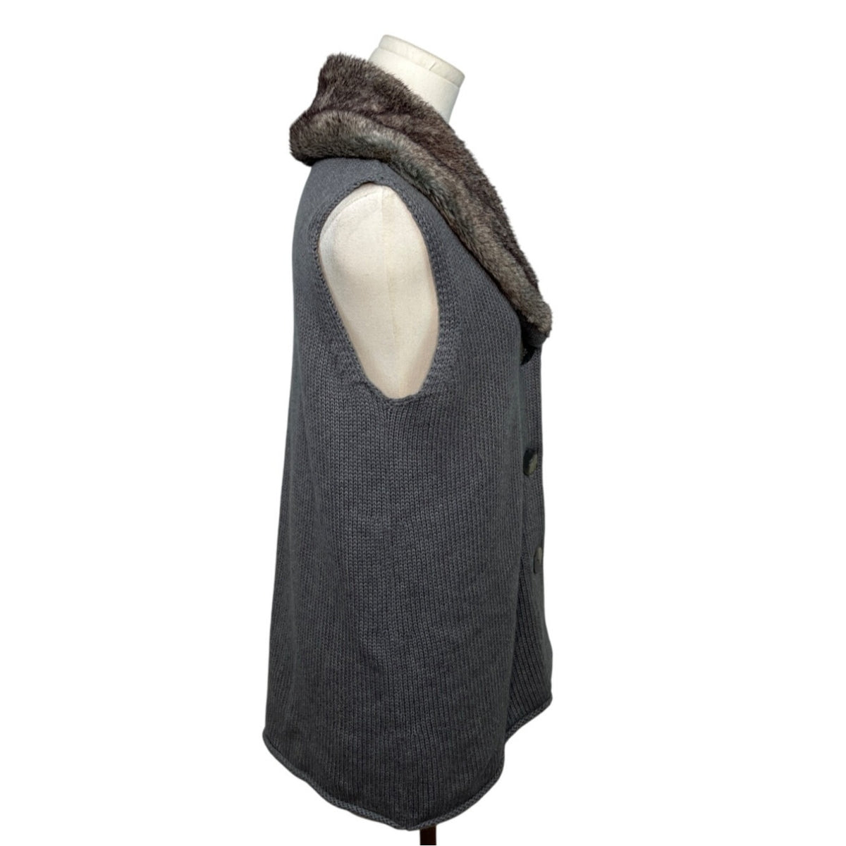 J. Jill Gray Knit Vest With Faux Fur Collar Womens Cotton & Angora Blend Size S