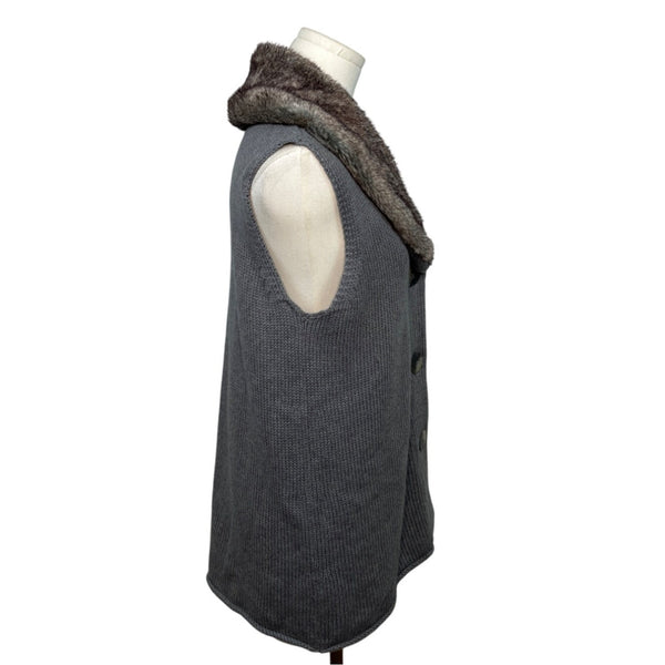 J. Jill Gray Knit Vest With Faux Fur Collar Womens Cotton & Angora Blend Size S