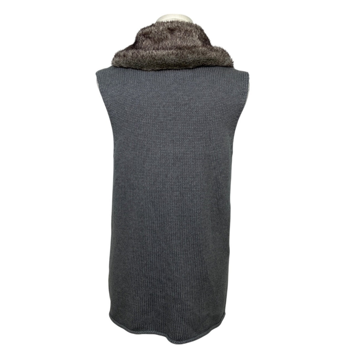 J. Jill Gray Knit Vest With Faux Fur Collar Womens Cotton & Angora Blend Size S