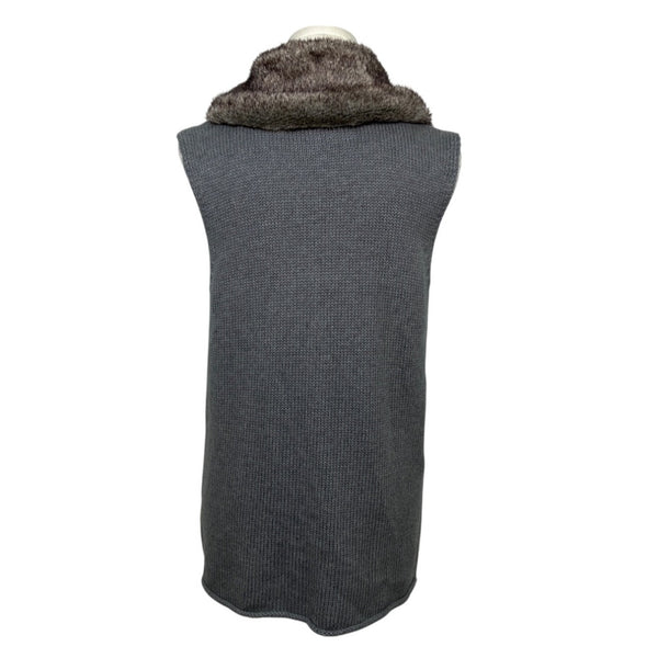 J. Jill Gray Knit Vest With Faux Fur Collar Womens Cotton & Angora Blend Size S