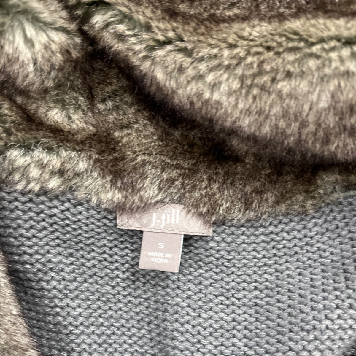 J. Jill Gray Knit Vest With Faux Fur Collar Womens Cotton & Angora Blend Size S