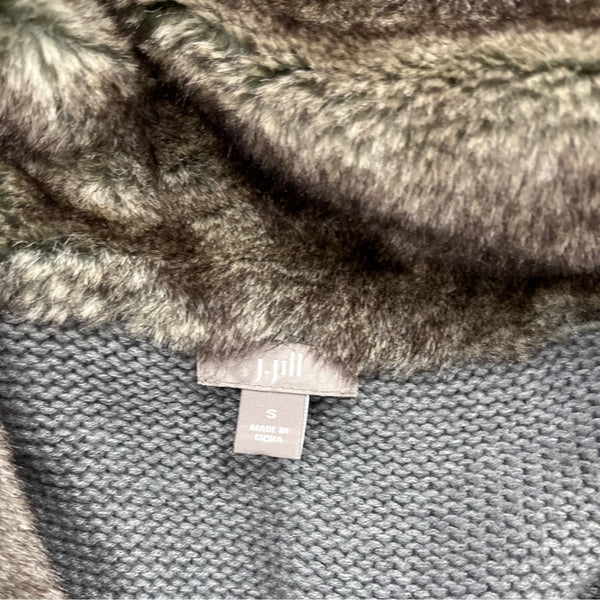 J. Jill Gray Knit Vest With Faux Fur Collar Womens Cotton & Angora Blend Size S