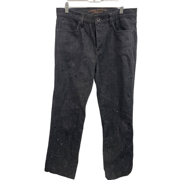 Lauren Jeans Co. Womens Black Cotton Embellished Straight-Leg Jeans Size 8 Stylish Fit