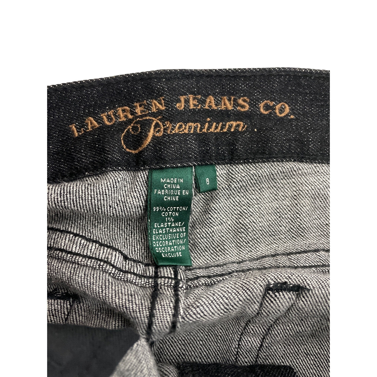 Lauren Jeans Co. Womens Black Cotton Embellished Straight-Leg Jeans Size 8 Stylish Fit