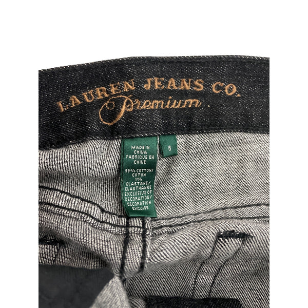 Lauren Jeans Co. Womens Black Cotton Embellished Straight-Leg Jeans Size 8 Stylish Fit