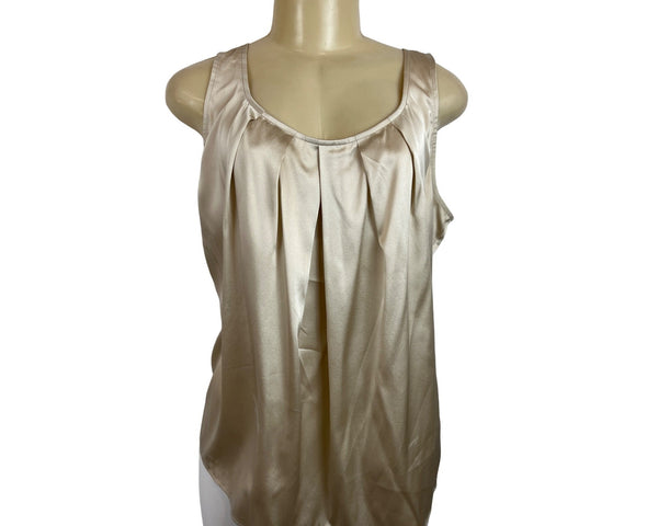 St. John Women's Metallic Tan Silk Sleevless Blouse Sz L - NWT