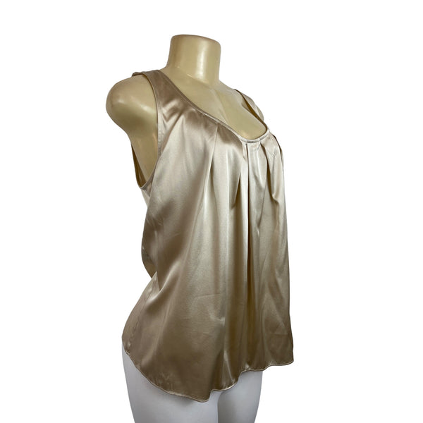St. John Women's  Metallic Tan Silk Sleevless Blouse Sz L - NWT