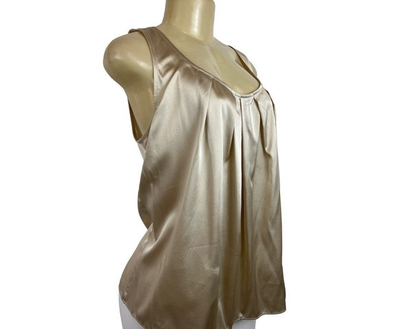 St. John Women's Metallic Tan Silk Sleevless Blouse Sz L - NWT