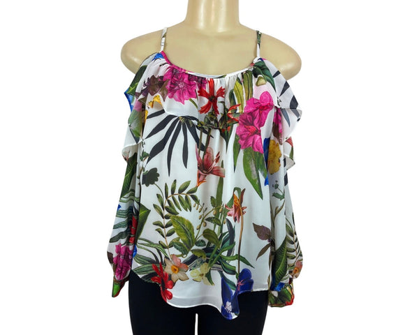 Parker Womens Ruffled Off-Shoulder Floral Blouse Size S - New