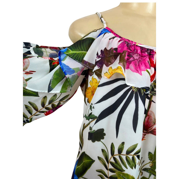 Parker Womens Ruffled Off-Shoulder Floral Blouse Size S - New