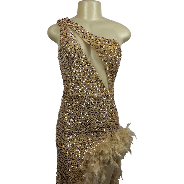 Fashion Nova Women’s Gold Slit Dress Size S