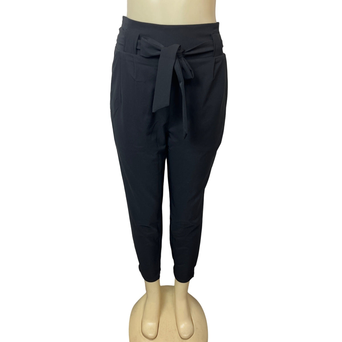 Grace Karin Women's Black High Rise Self Tie Lace & Loops Capri Pants Sz M - NWT