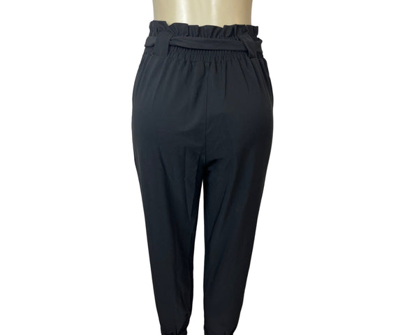 Grace Karin Women's Black High Rise Self Tie Lace & Loops Capri Pants Sz M - NWT