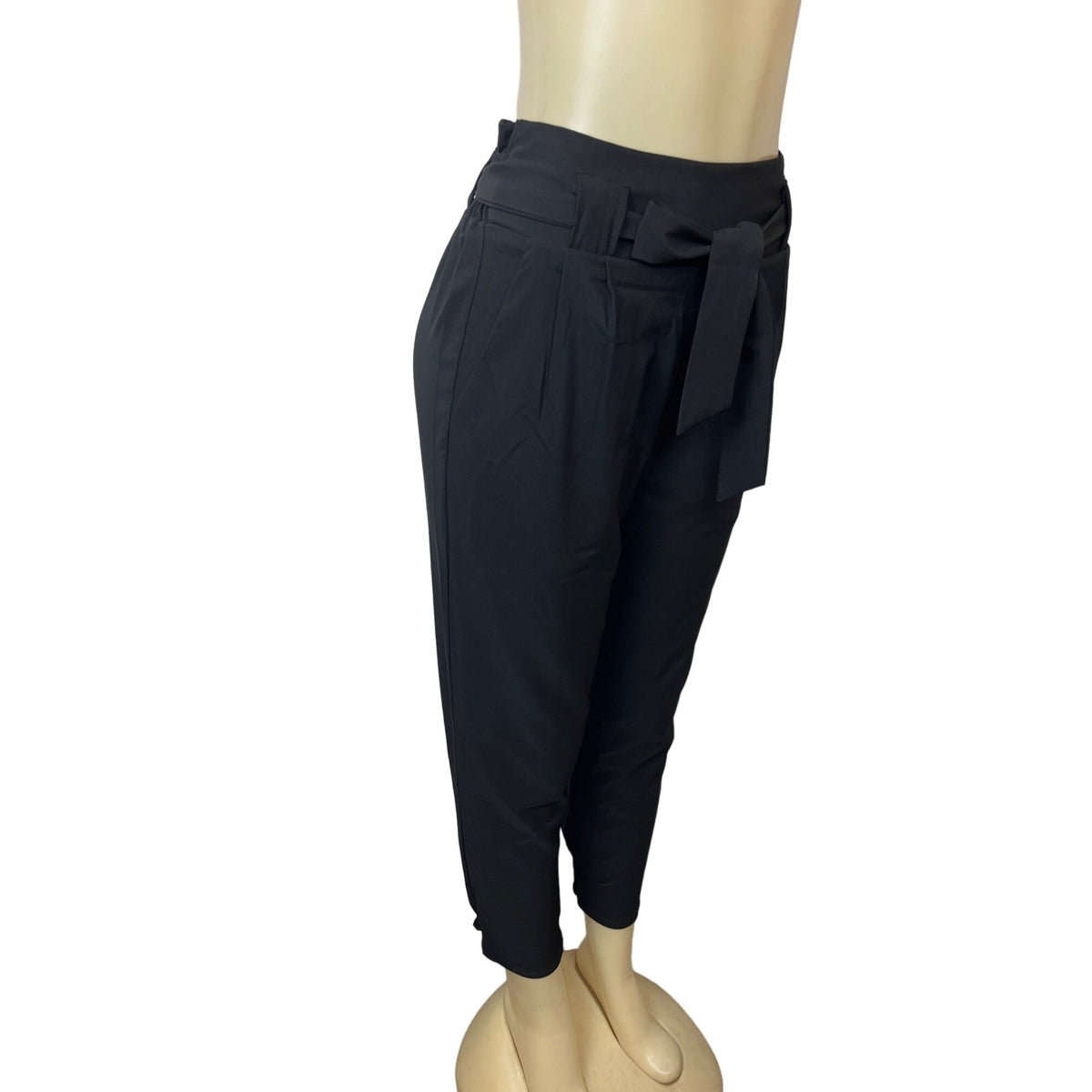 Grace Karin Women's Black High Rise Self Tie Lace & Loops Capri Pants Sz M - NWT