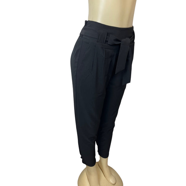 Grace Karin Women's Black High Rise Self Tie Lace & Loops Capri Pants Sz M - NWT