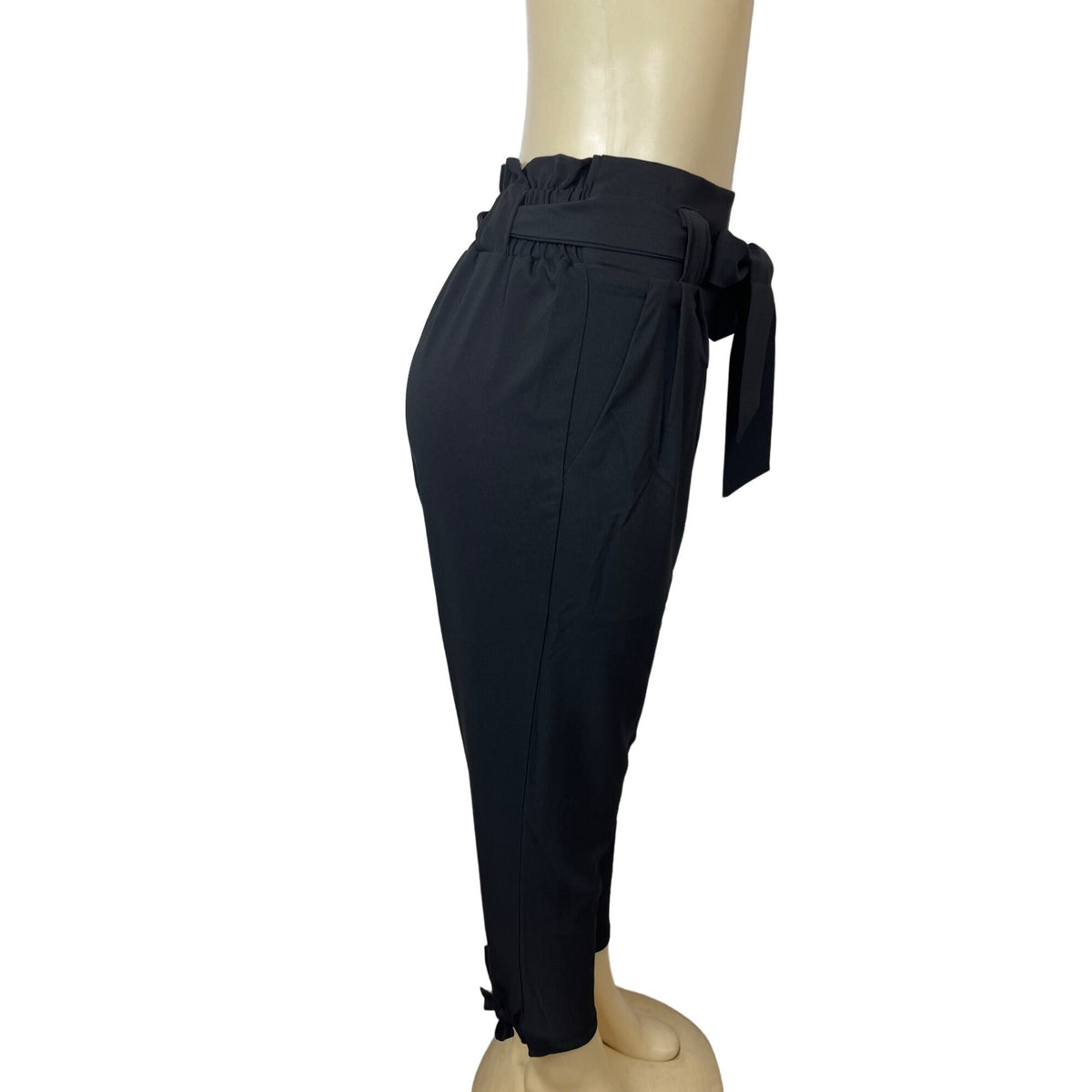 Grace Karin Women's Black High Rise Self Tie Lace & Loops Capri Pants Sz M - NWT