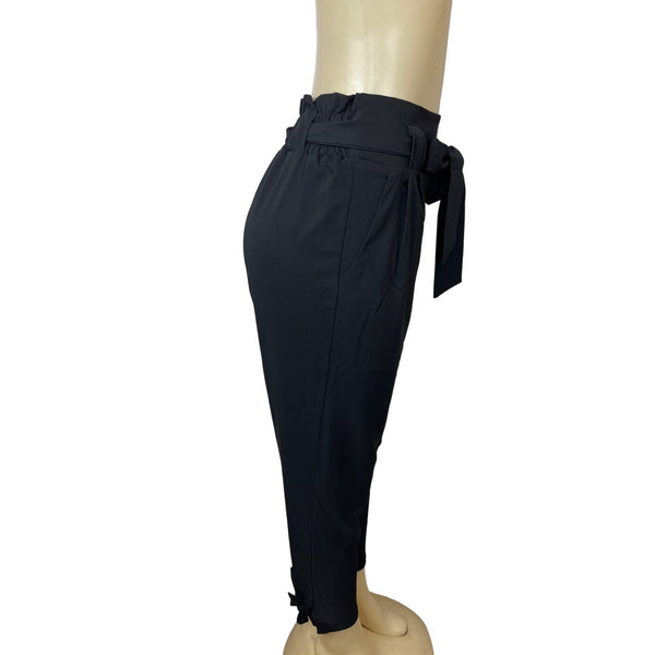 Grace Karin Women's Black High Rise Self Tie Lace & Loops Capri Pants Sz M - NWT