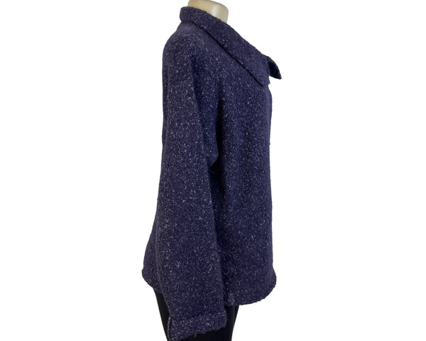 Eileen Fisher Women's Purple Boucle Knit Coat With High Collar Long Sleeves Sz S