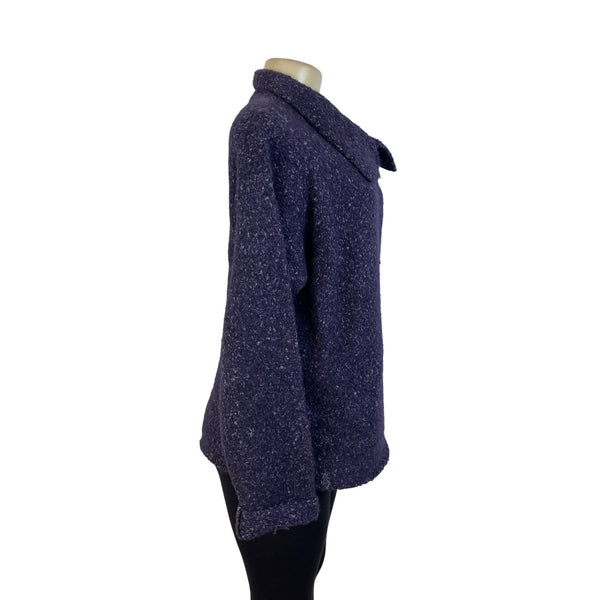 Eileen Fisher Women's Purple Boucle Knit Coat With High Collar Long Sleeves Sz S