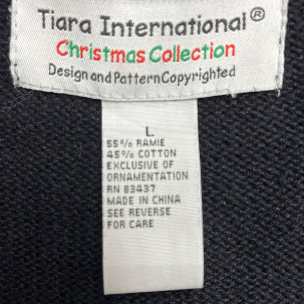 Tiara International Women's Black Red Cardigan Sweater Embroidered Sz L