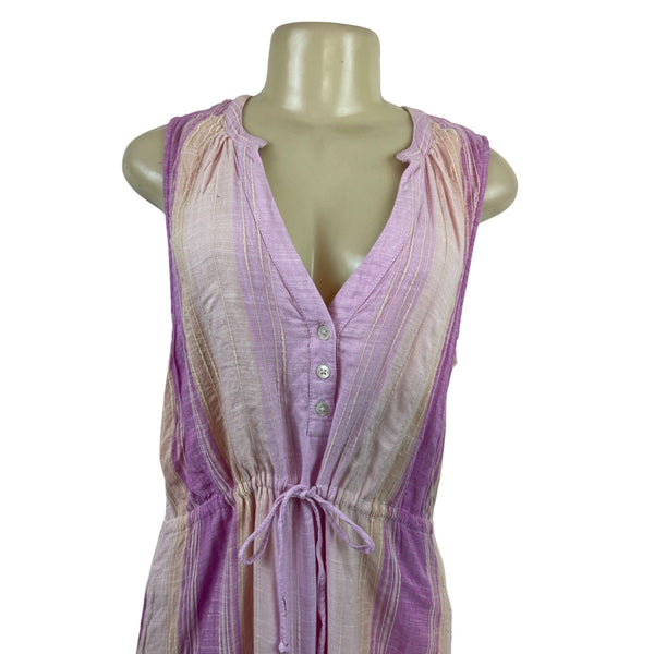 Liverpool Women Sleeveless Striped Midi Dress With Tie Waist Pink & Purple Sz L