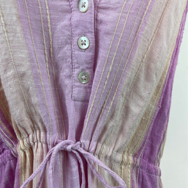 Liverpool Women Sleeveless Striped Midi Dress With Tie Waist Pink & Purple Sz L