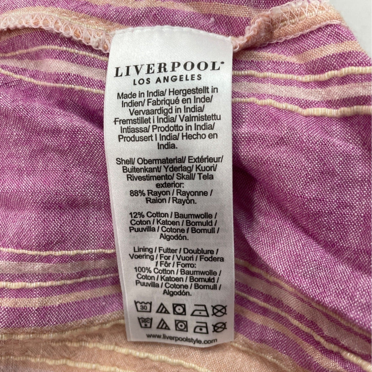 Liverpool Women Sleeveless Striped Midi Dress With Tie Waist Pink & Purple Sz L
