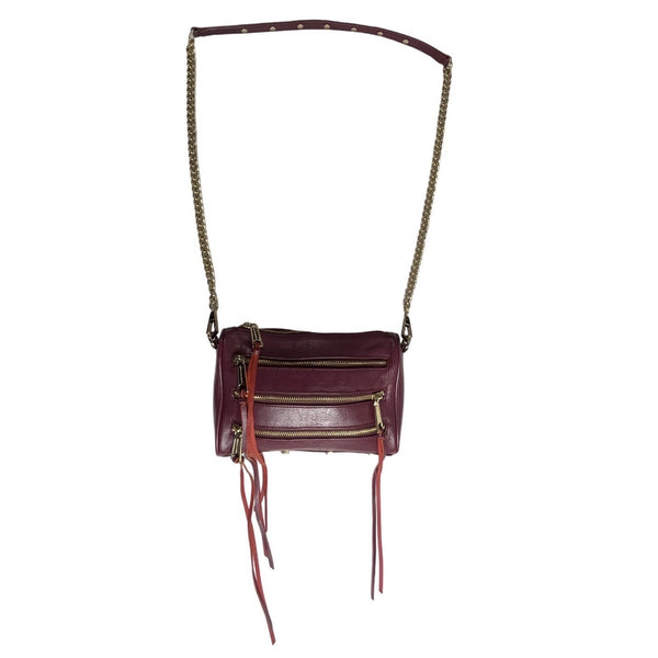 Rebecca Minkoff Women’s Burgundy Leather Mini 4-Zip Crossbody Bag Sz S