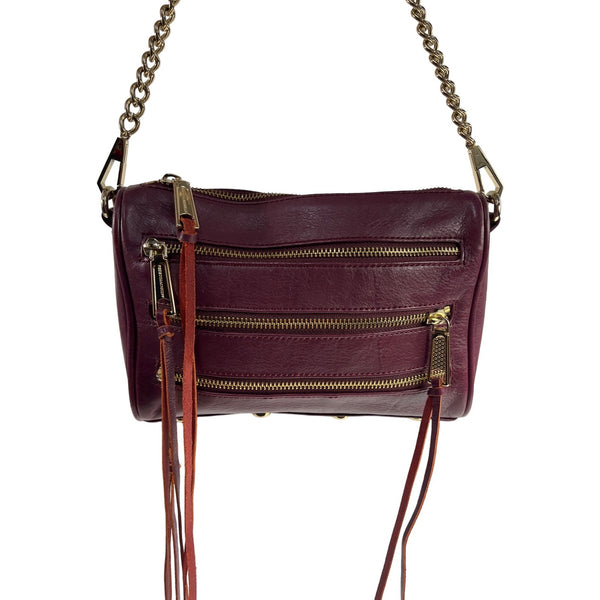 Rebecca Minkoff Women’s Burgundy Leather Mini 4-Zip Crossbody Bag Sz S