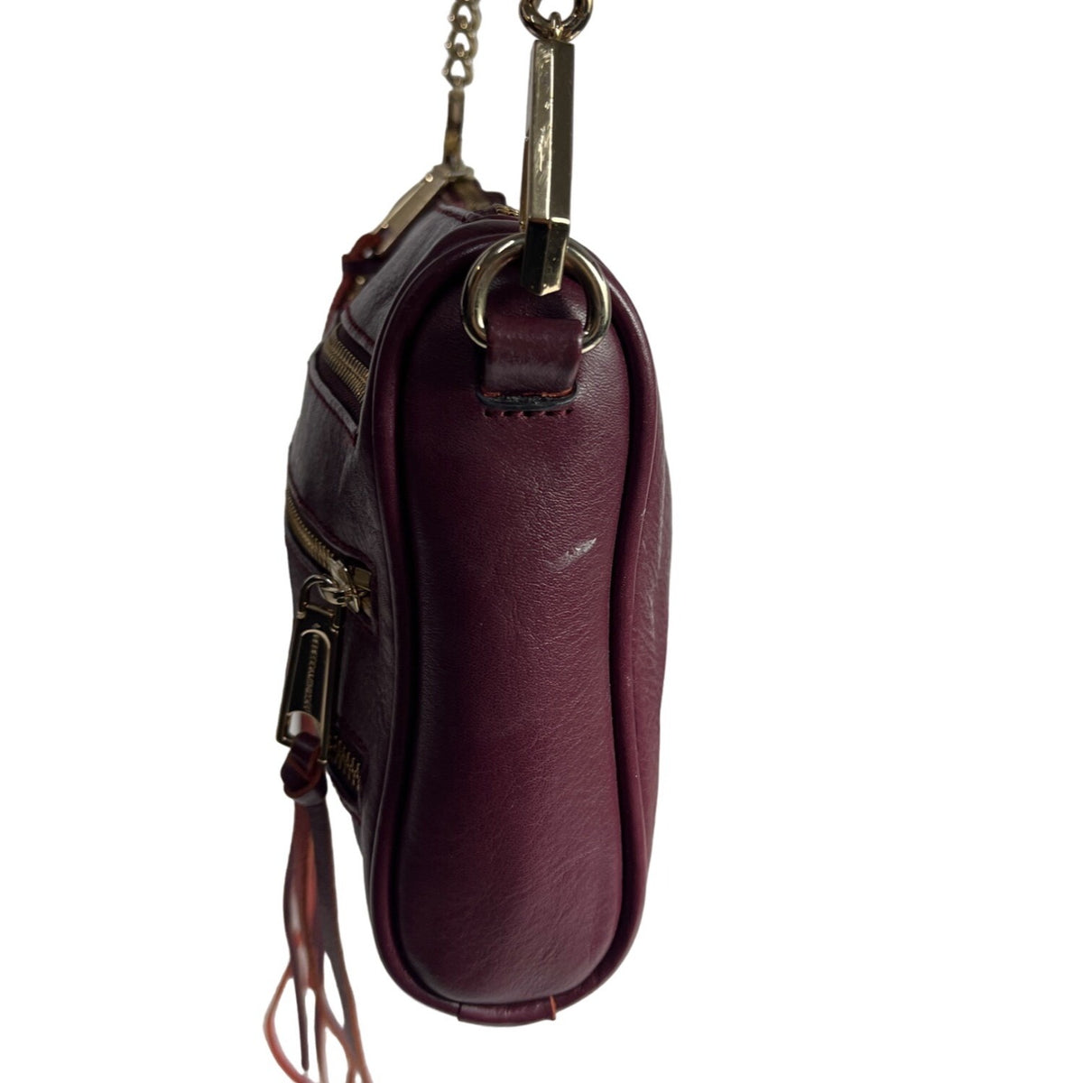 Rebecca Minkoff Women’s Burgundy Leather Mini 4-Zip Crossbody Bag Sz S
