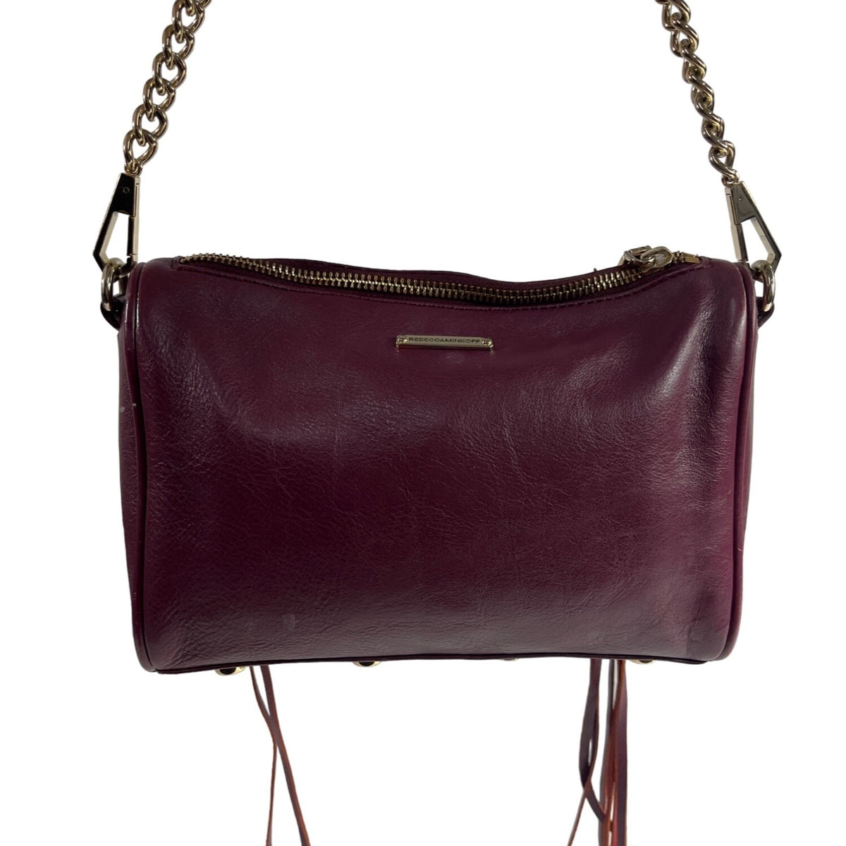 Rebecca Minkoff Women’s Burgundy Leather Mini 4-Zip Crossbody Bag Sz S