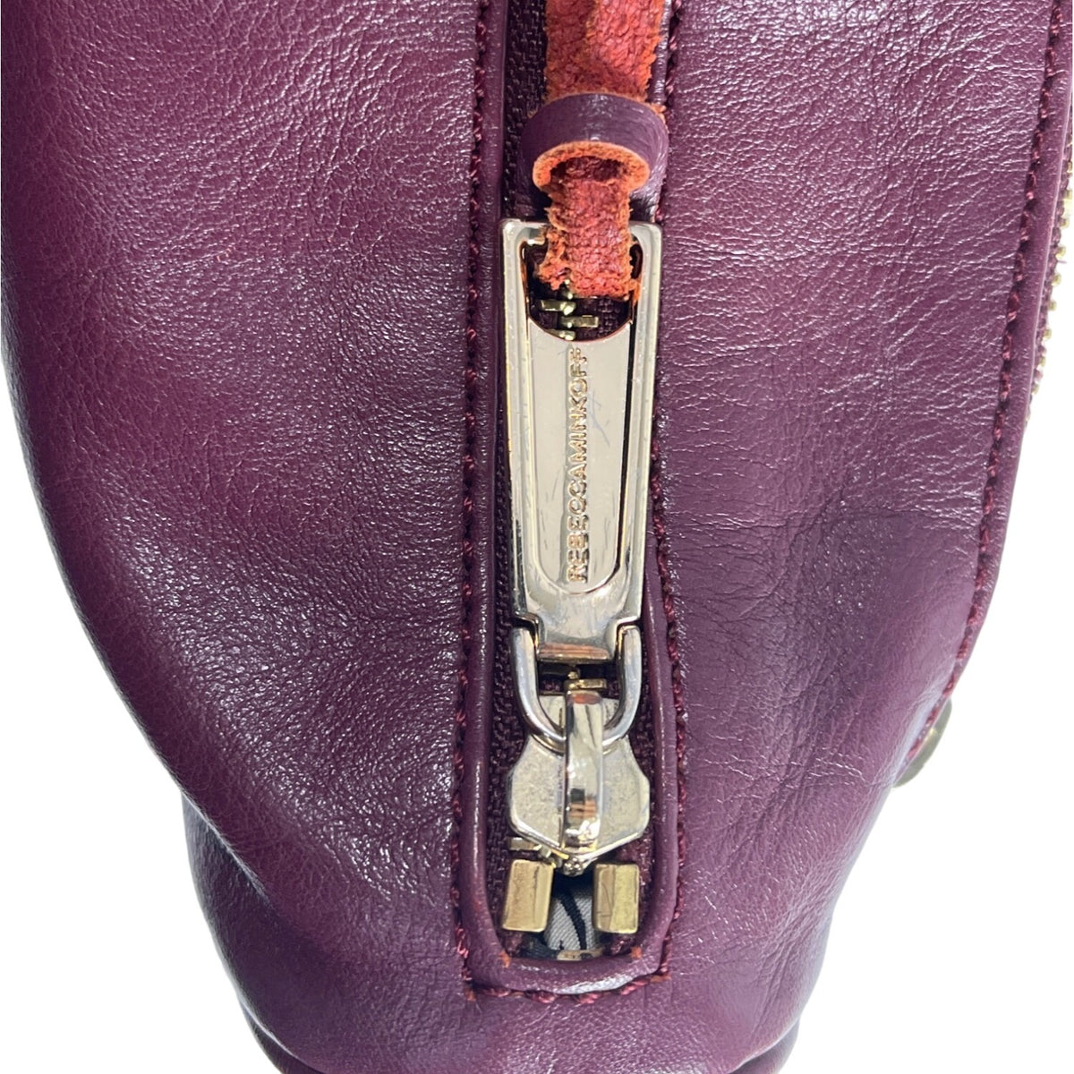 Rebecca Minkoff Women’s Burgundy Leather Mini 4-Zip Crossbody Bag Sz S