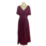 Lavetir Burgundy Flutter Sleeve Long Dress With Ruched Front