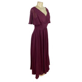 Lavetir Burgundy Flutter Sleeve Long Dress With Ruched Front
