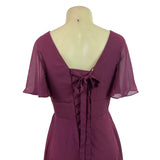 Lavetir Burgundy Flutter Sleeve Long Dress With Ruched Front