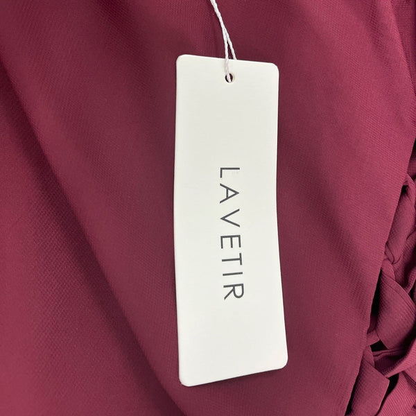 Lavetir Burgundy Flutter Sleeve Long Dress With Ruched Front