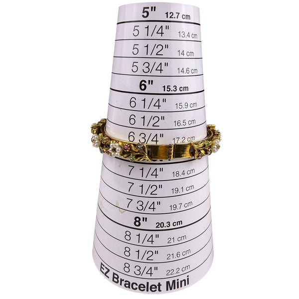 Vintage Gold Tone Rhinestone & Faux Pearl Floral Bangle Bracelet Hinge Clasp