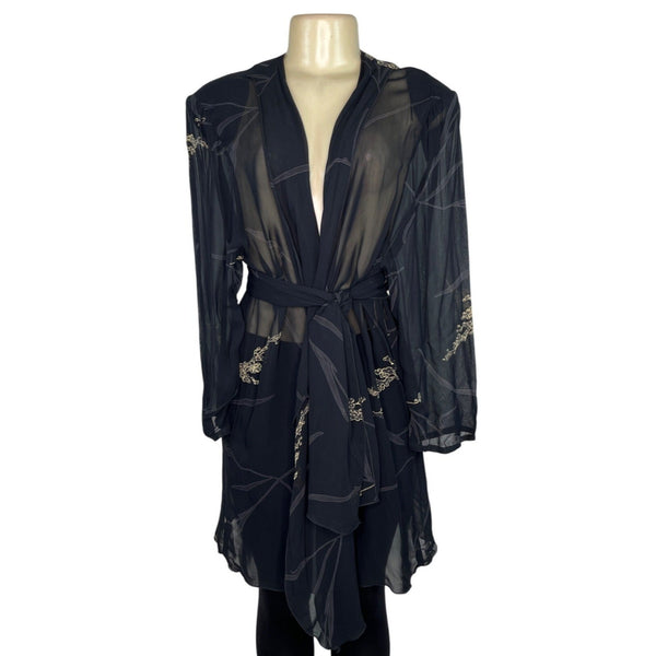 L.B. Originals Women's Black Sheer Robe With Gold Floral Accents Sz 18