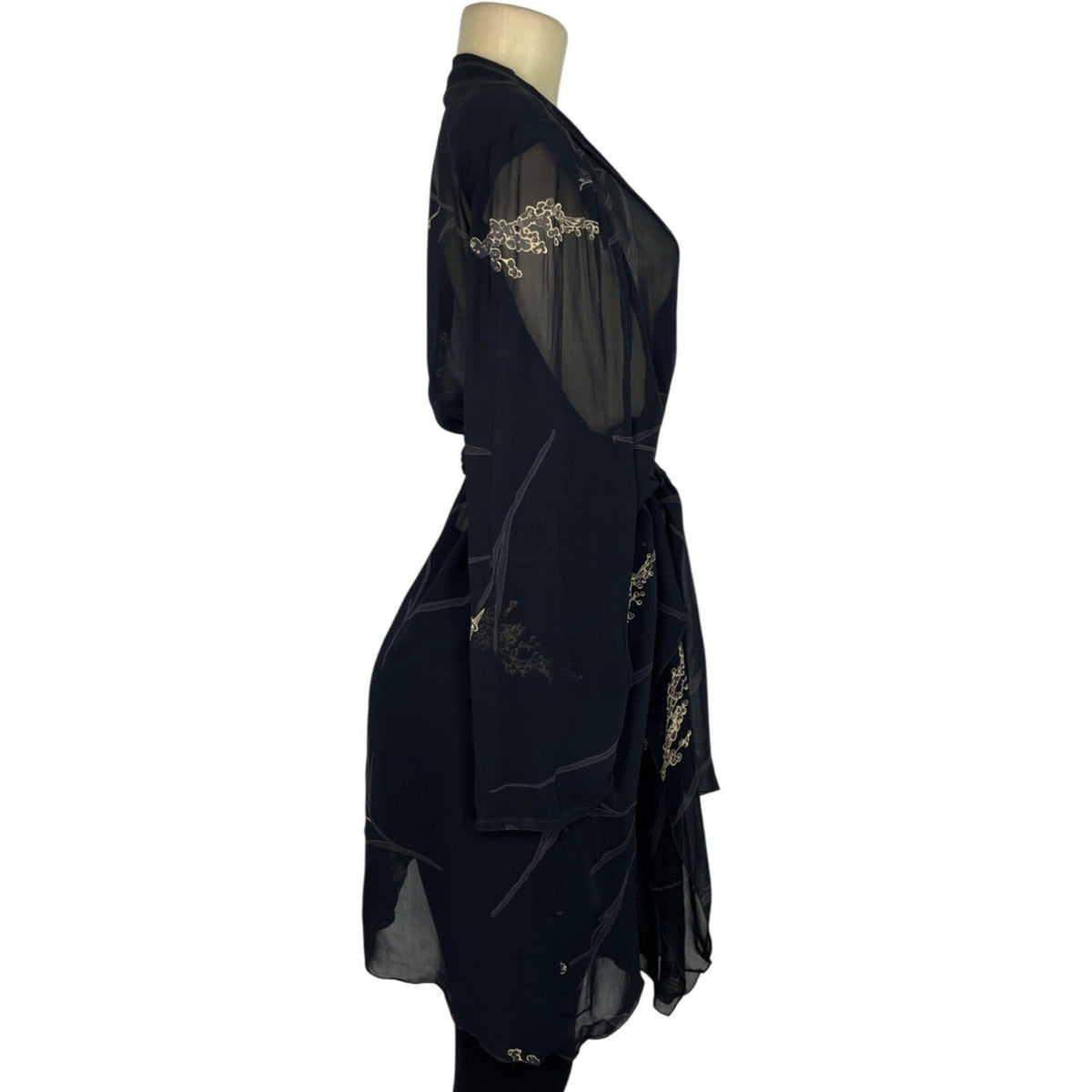 L.B. Originals Women's Black Sheer Robe With Gold Floral Accents Sz 18