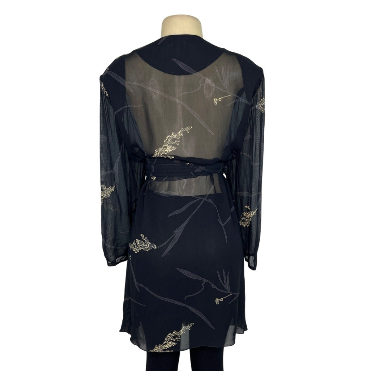 L.B. Originals Women's Black Sheer Robe With Gold Floral Accents Sz 18