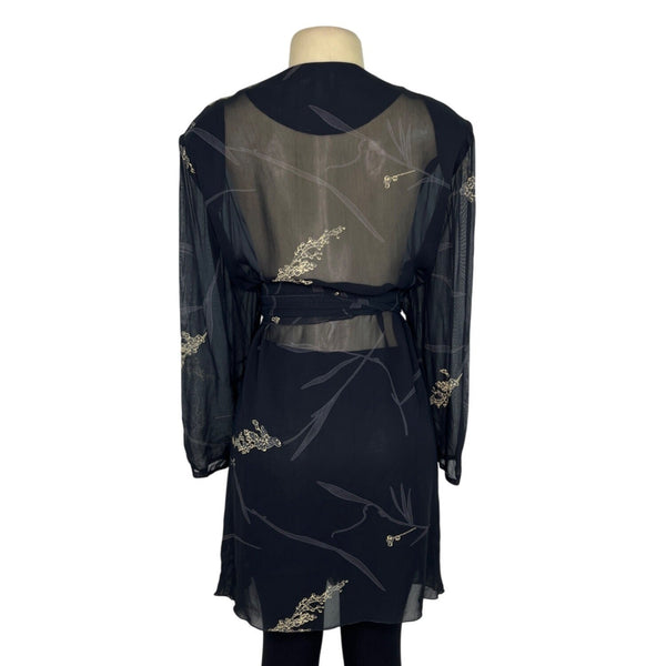 L.B. Originals Women's Black Sheer Robe With Gold Floral Accents Sz 18