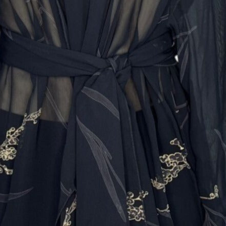 L.B. Originals Women's Black Sheer Robe With Gold Floral Accents Sz 18