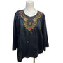 Black Suntex India Embroidered Tunic Top W/ Gold & Red Accents Long Sleeve Sz XL