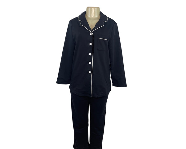 Goelia Womens Black Button-Up Pajama Set With White Piping Trim Sz 4 - New