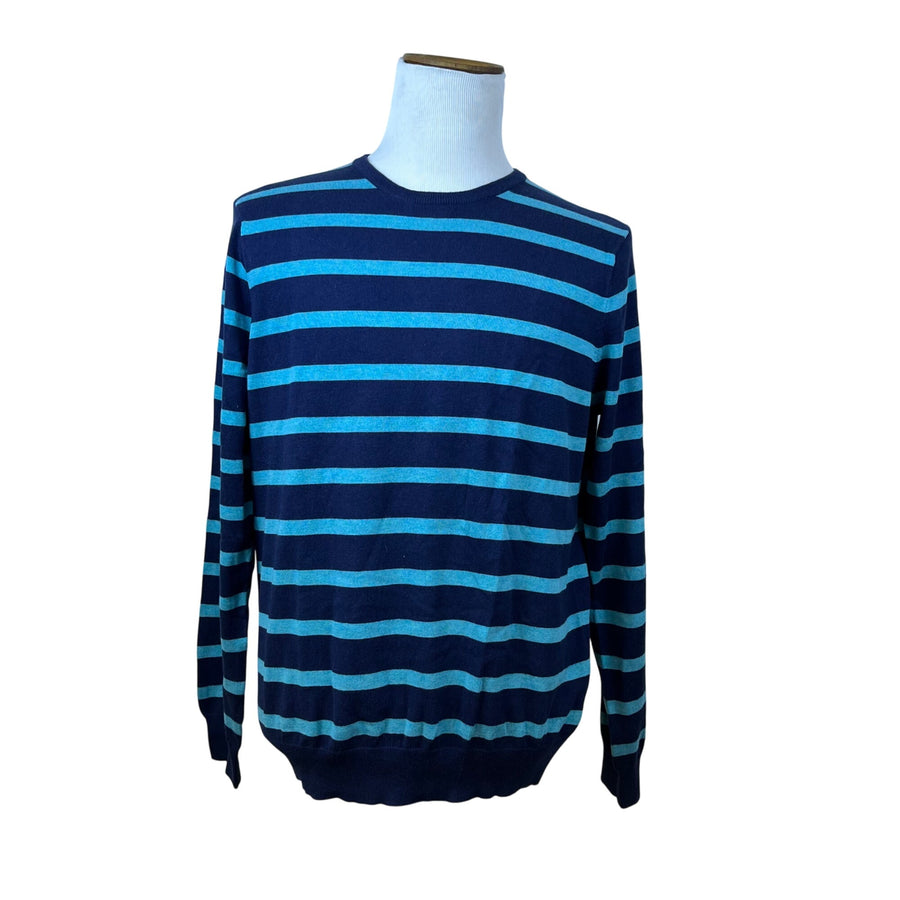 J. Crew Mens Navy Blue/Light Blue Striped Cotton Cashmere Sweater Sz L Crewneck